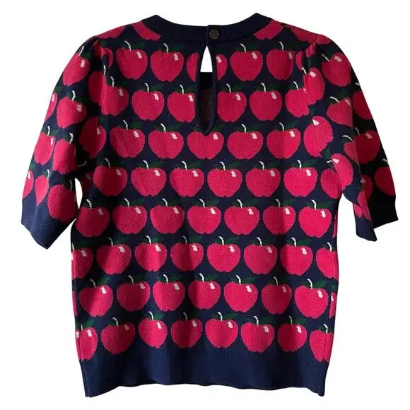 Anthropologie Maeve Puff Short Sleeve Apple Sweater Size Extra Small - Picture 2 of 6